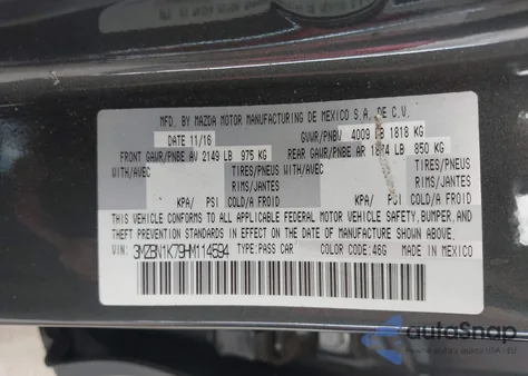 2017 Mazda Mazda3 Sport from USA, damaged, VIN 3MZBN1K79HM114594